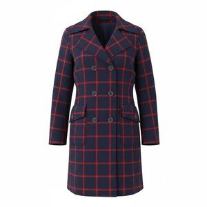 Share The Limited Navy and Red Plaid Double Breasted Coat Jacket Size Medium NWT